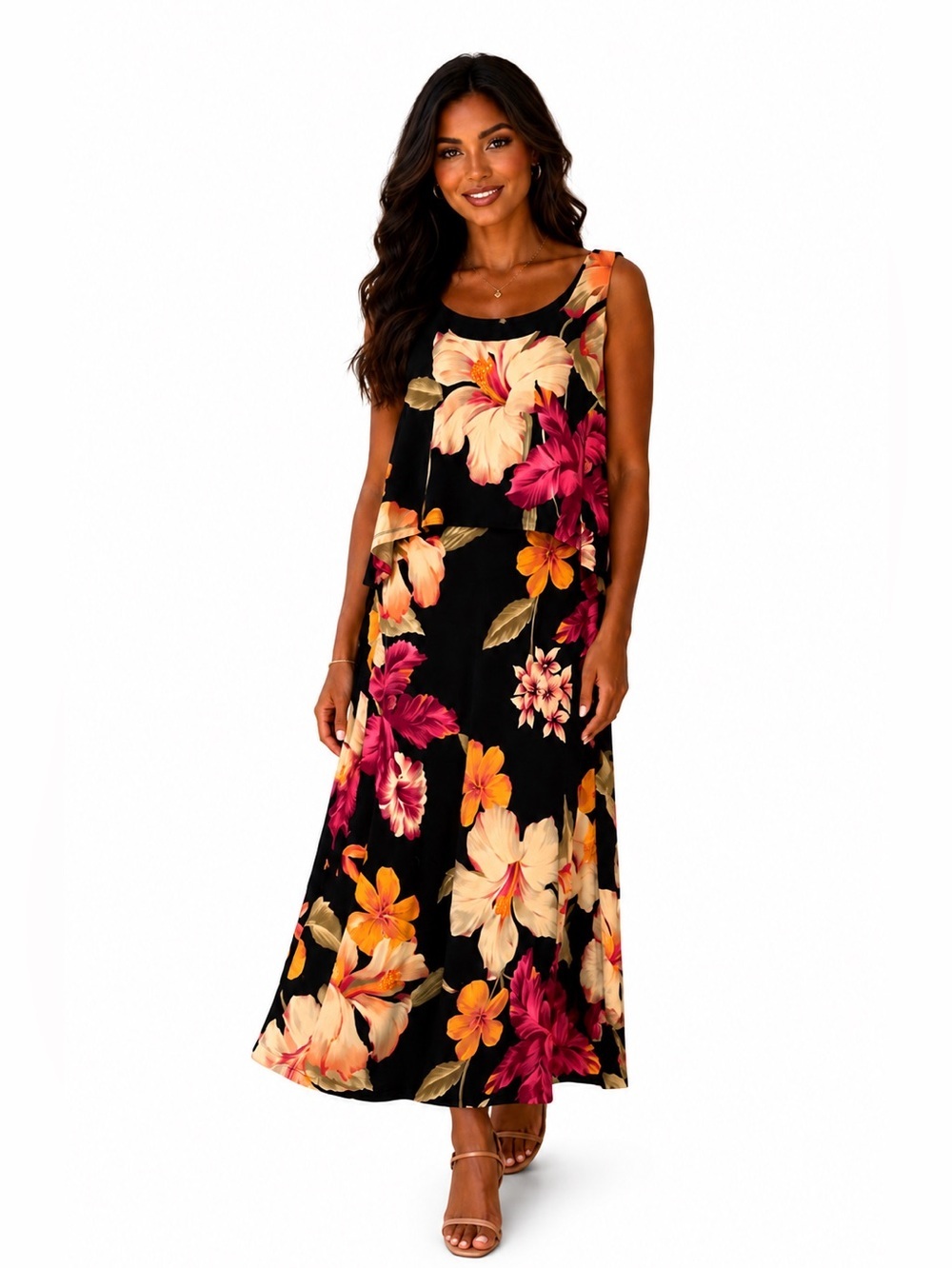 Ronni Nicole Floral Maxi Dress Size 6 Bold Tropical Print Sleeveless Vacation